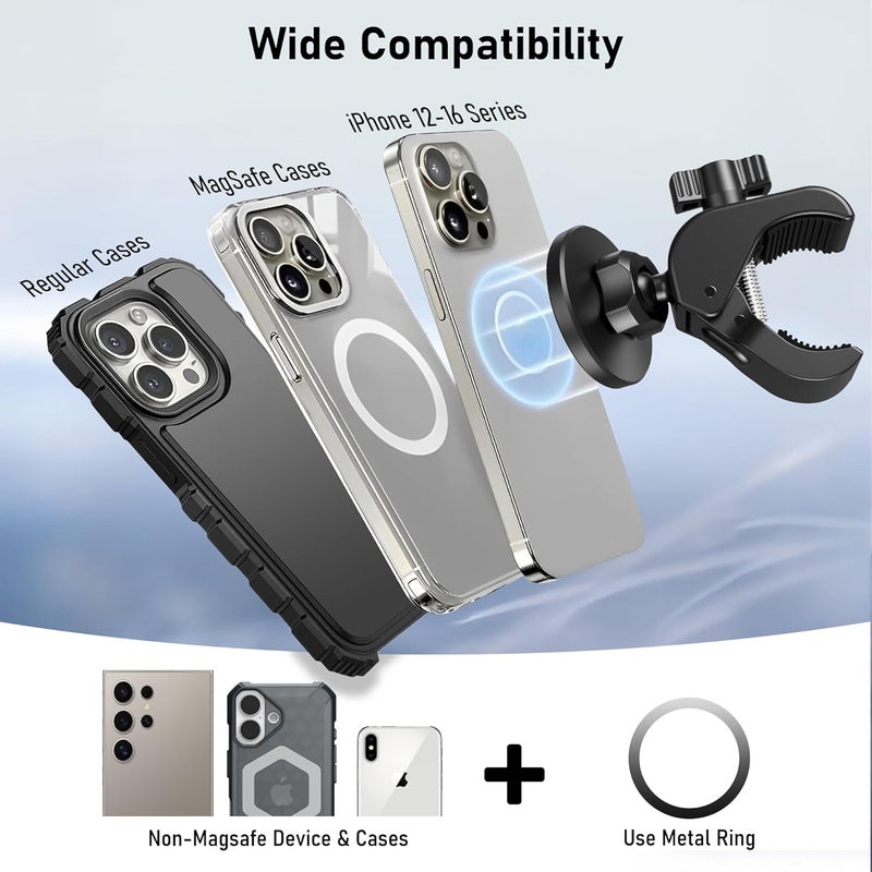 TeQable Magnetic Phone Holder Clamp Mount – 20 x N52 Strong Magnet Mount for Gym, Spin Bike, Treadmill, Stroller, Handlebar, Shopping Cart, Golf Cart – Compatible with Mag-Safe iPhone 12-17 Series - Image 3